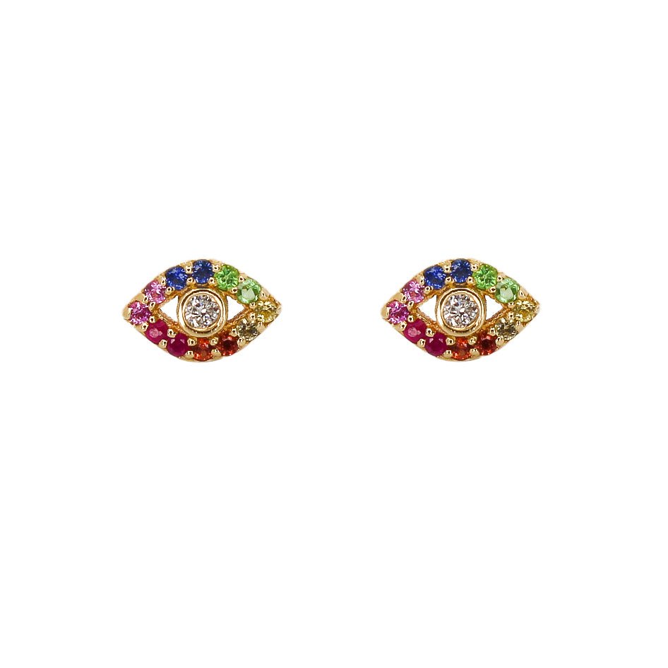 925 Sterling Silver Rainbow Evil Eye Stud Earrings