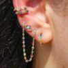 925 Sterling Silver Rainbow Evil Eye Stud Earrings - Image 2