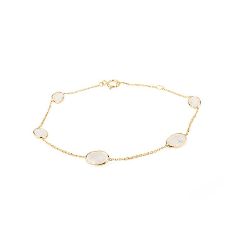 925 Sterling Silver Rainbow Moonstone Chain Bracelet