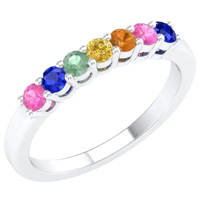 925 Sterling Silver Rainbow Sapphire Band