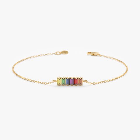 925 Sterling Silver Rainbow Sapphire Bar Bracelet