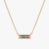 925 Sterling Silver Rainbow Sapphire Bar Necklace