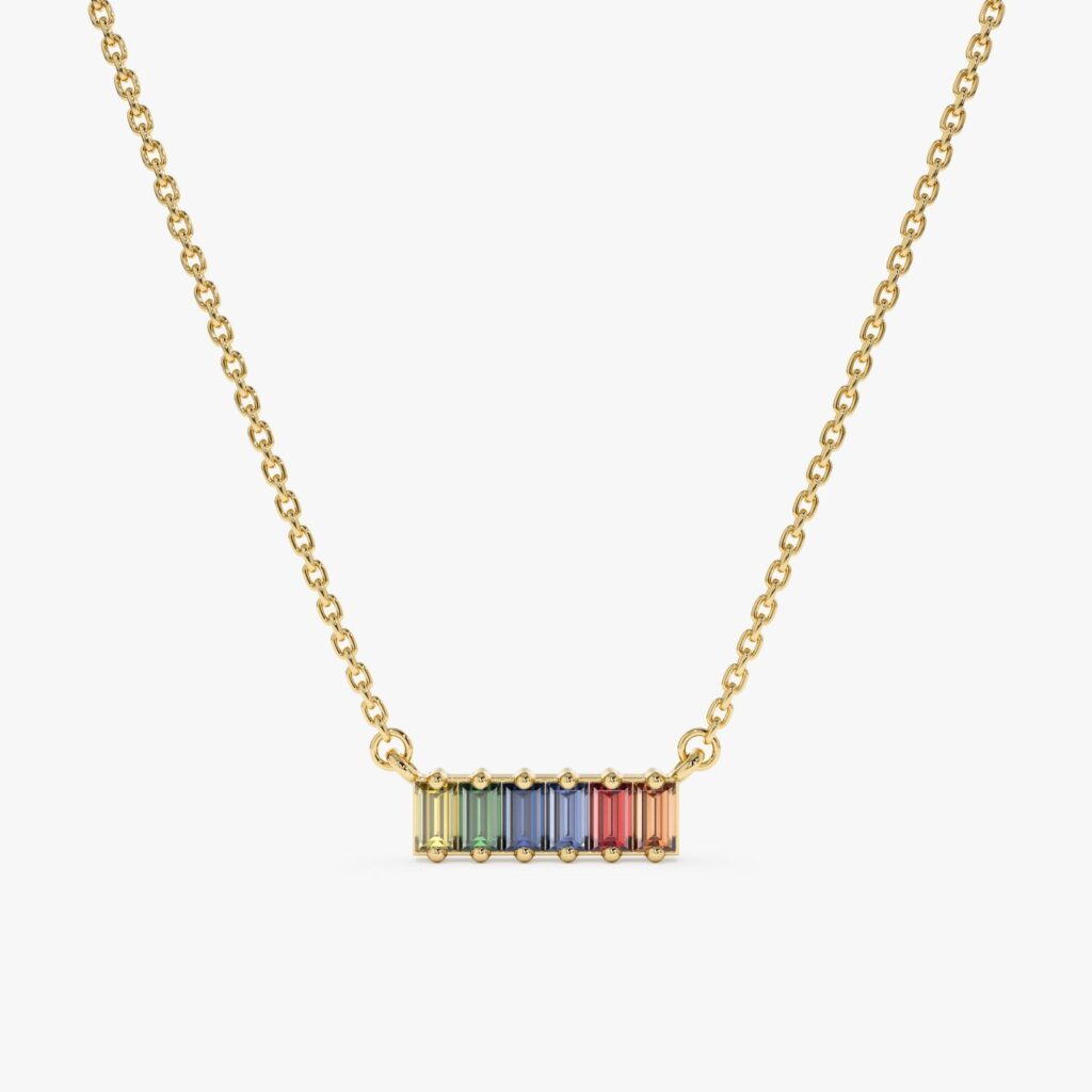 925 Sterling Silver Rainbow Sapphire Bar Necklace