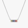 925 Sterling Silver Rainbow Sapphire Bar Necklace - Image 2