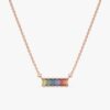 925 Sterling Silver Rainbow Sapphire Bar Necklace - Image 3