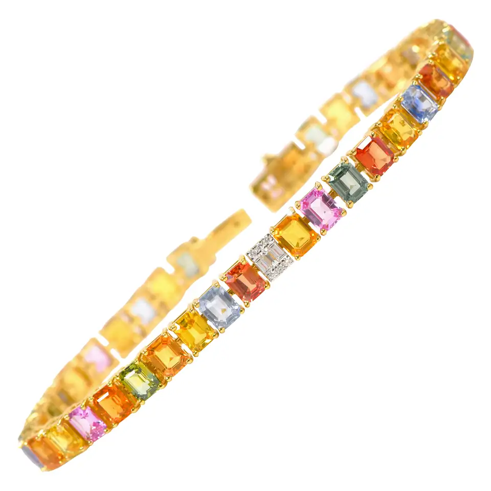 925 Sterling Silver Rainbow Sapphire Bracelet