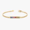 925 Sterling Silver Rainbow Sapphire Cuban Chain Bar Bracelet
