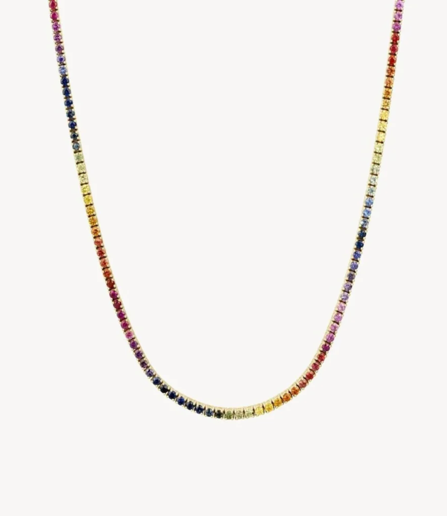 925 Sterling Silver Rainbow sapphire tennis necklace