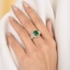 925 Sterling Silver Rare Emerald Diamond Solitaire Ring - Image 2