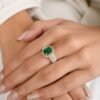 925 Sterling Silver Rare Emerald Diamond Solitaire Ring - Image 4
