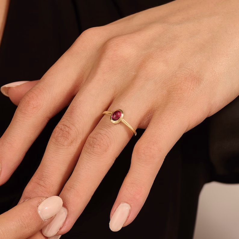 925 Sterling Silver Red Tourmaline Solitaire Ring