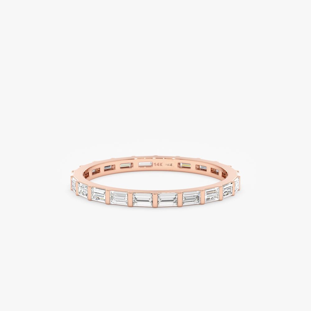 925 Sterling Silver Ribbed Baguette Diamond Eternity Band