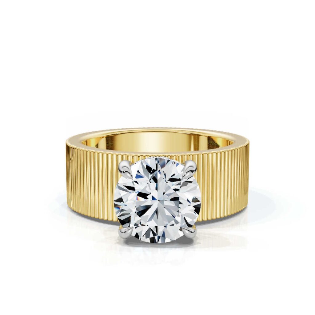 925 Sterling Silver Ribbed Diamond Engagement Ring
