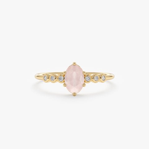 925 Sterling Silver Rose Quartz and Diamond Engagement Ring