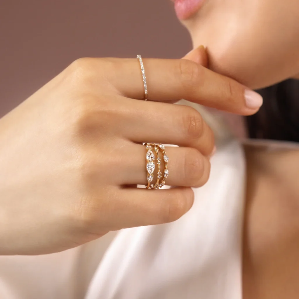 925 Sterling Silver Rose & Ruby Stacking Ring