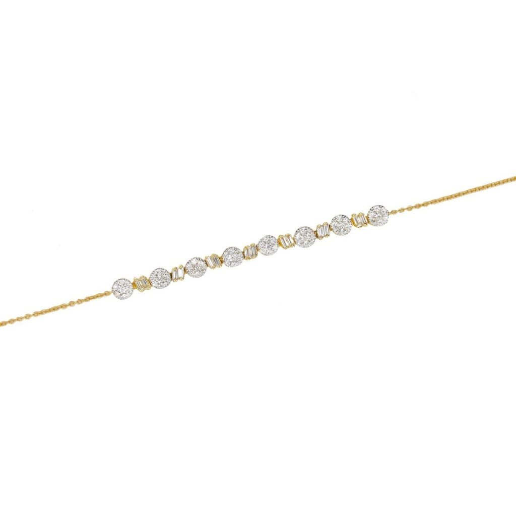 925 Sterling Silver Round Baguette Diamond Bracelet