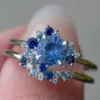 925 Sterling Silver Round Blue Sapphire Diamond Ring Set