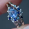 925 Sterling Silver Round Blue Sapphire Diamond Ring Set - Image 4