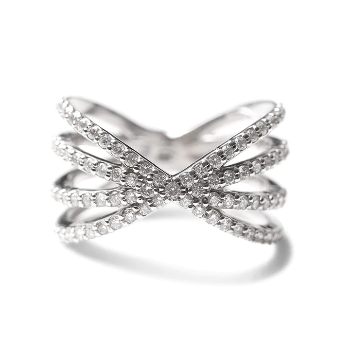 925 Sterling Silver Round Brilliant Diamond Triple Criss Cross Band