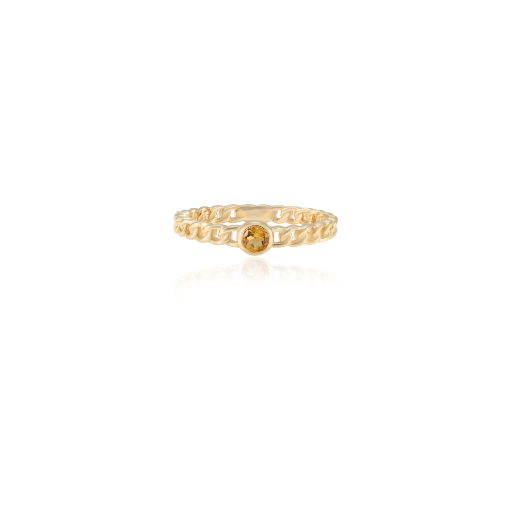 925 Sterling Silver Round Citrine Chain Ring