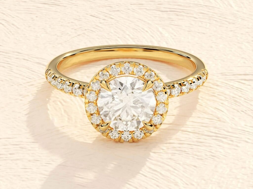 Round Cut Halo Solitaire Ring 2 ct Diamond Engagement Ring