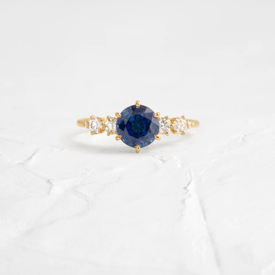 925 Sterling Silver Round Cut Blue Sapphire Ring