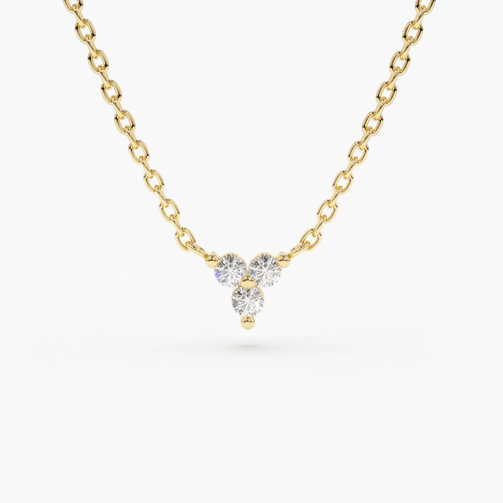 925 Sterling Silver Round Cut Diamond Trio Necklace