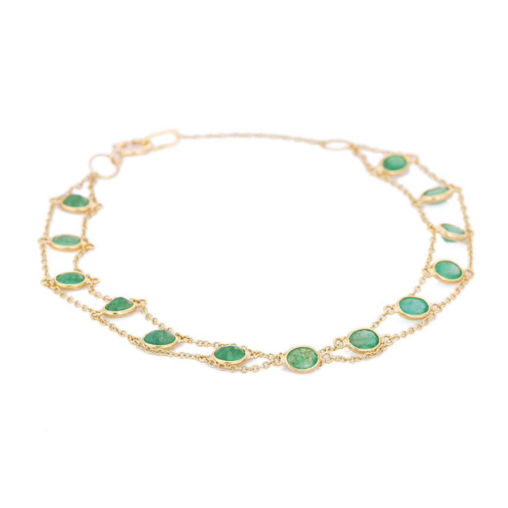 925 Sterling Silver Round Cut Emerald Bracelet