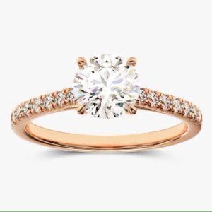 925 Sterling Silver Round Diamond Engagement Ring with Pave Set Side stones