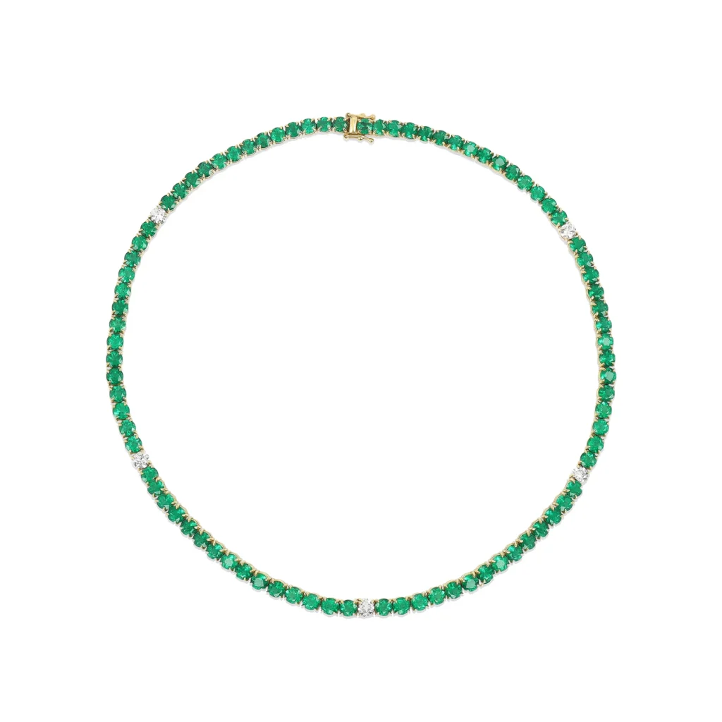 925 Sterling Silver Round Emerald And Diamonds Choker | Emerald Tennis Necklace