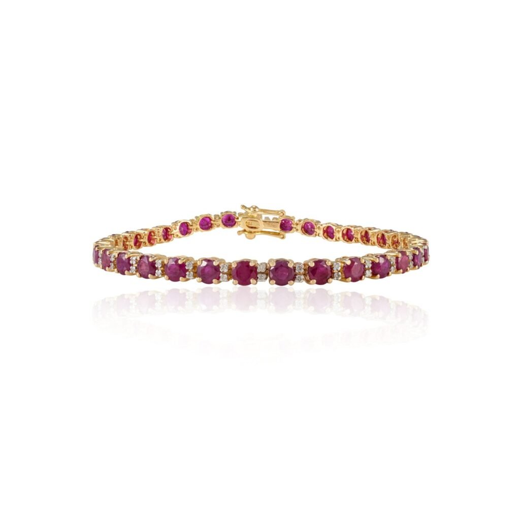 925 Sterling Silver Round Ruby Diamond Tennis Bracelet