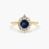 925 Sterling Silver Round Sapphire Halo Diamond Engagement Ring