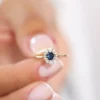 925 Sterling Silver Round Sapphire Halo Diamond Engagement Ring - Image 3