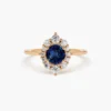 925 Sterling Silver Round Sapphire Halo Diamond Engagement Ring - Image 5