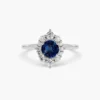 925 Sterling Silver Round Sapphire Halo Diamond Engagement Ring - Image 6