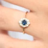925 Sterling Silver Round Sapphire Halo Diamond Engagement Ring - Image 8