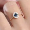 925 Sterling Silver Round Sapphire Halo Diamond Engagement Ring - Image 9