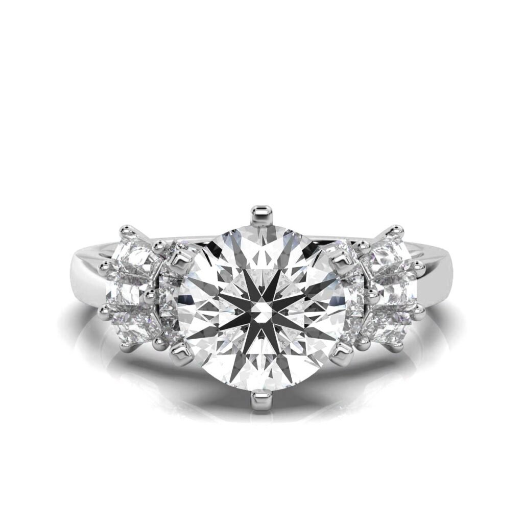 925 Sterling Silver Round Shape Diamond Ring