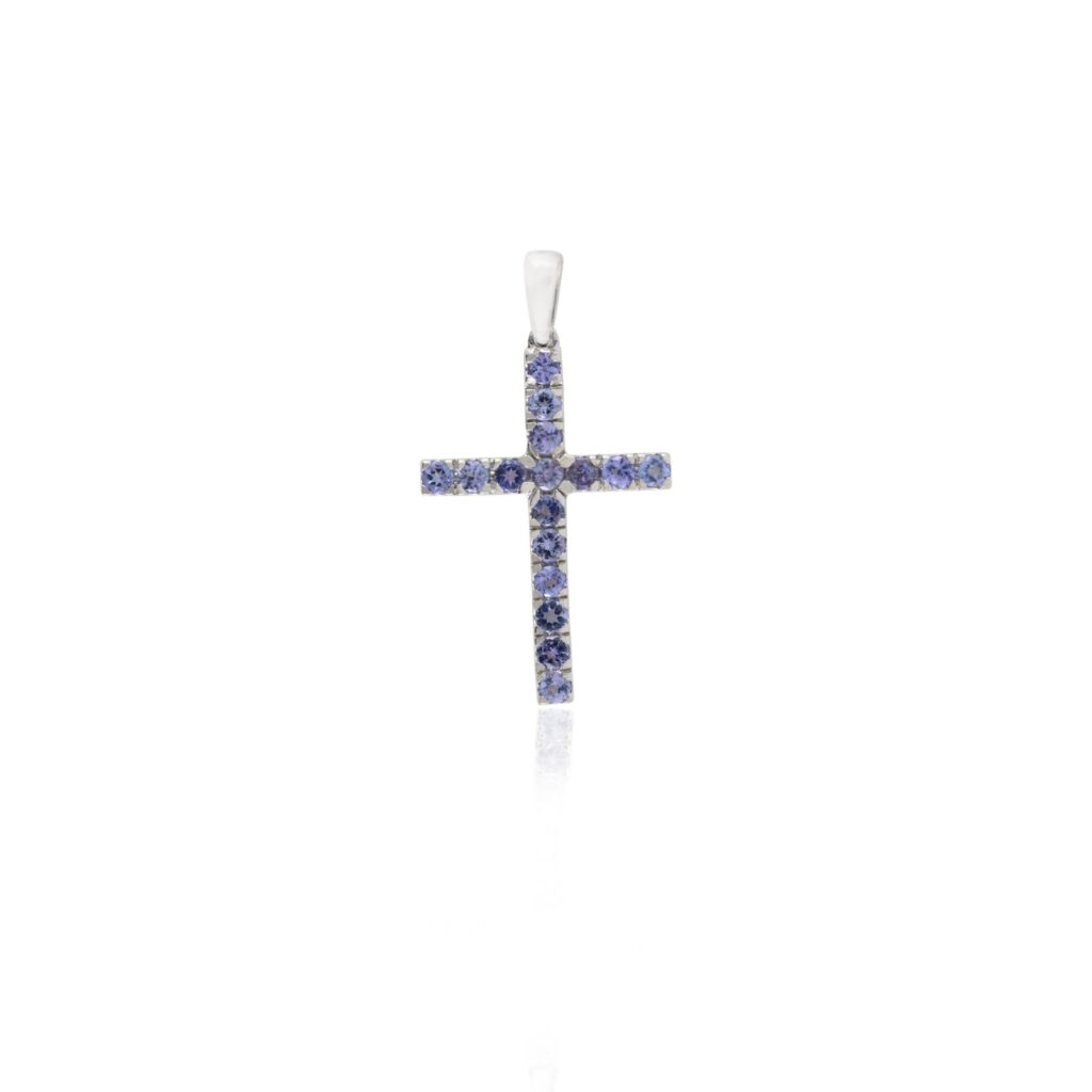 925 Sterling Silver Round Tanzanite Cross Pendant