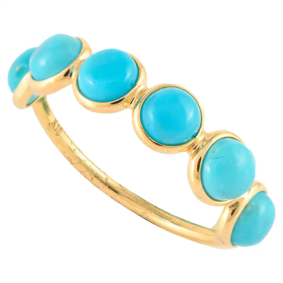 925 Sterling Silver Round Turquoise Half Eternity Band Ring