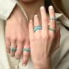 Thin sterling silver ring with thick gold plating and turquoise accents