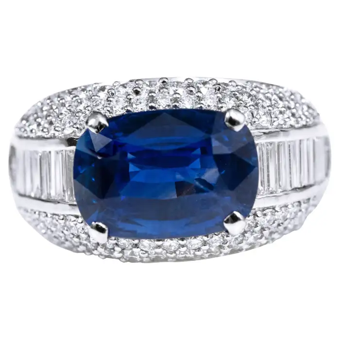 925 Sterling Silver Royal Blue Sapphire and Diamond Solitaire Ring