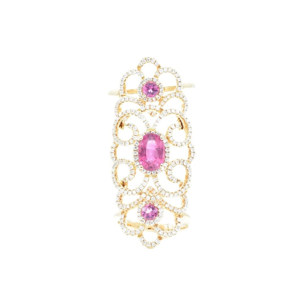 925 Sterling Silver Rubellite and Diamond Double Ring