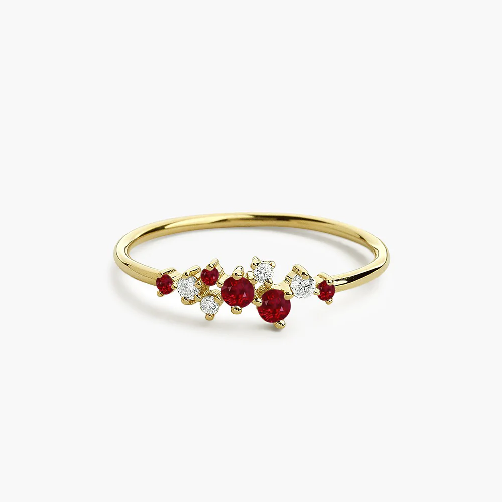 925 Sterling Silver Ruby and Diamond Cluster Ring