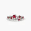 925 Sterling Silver Ruby and Diamond Mixed Shape Cluster Ring - Image 3