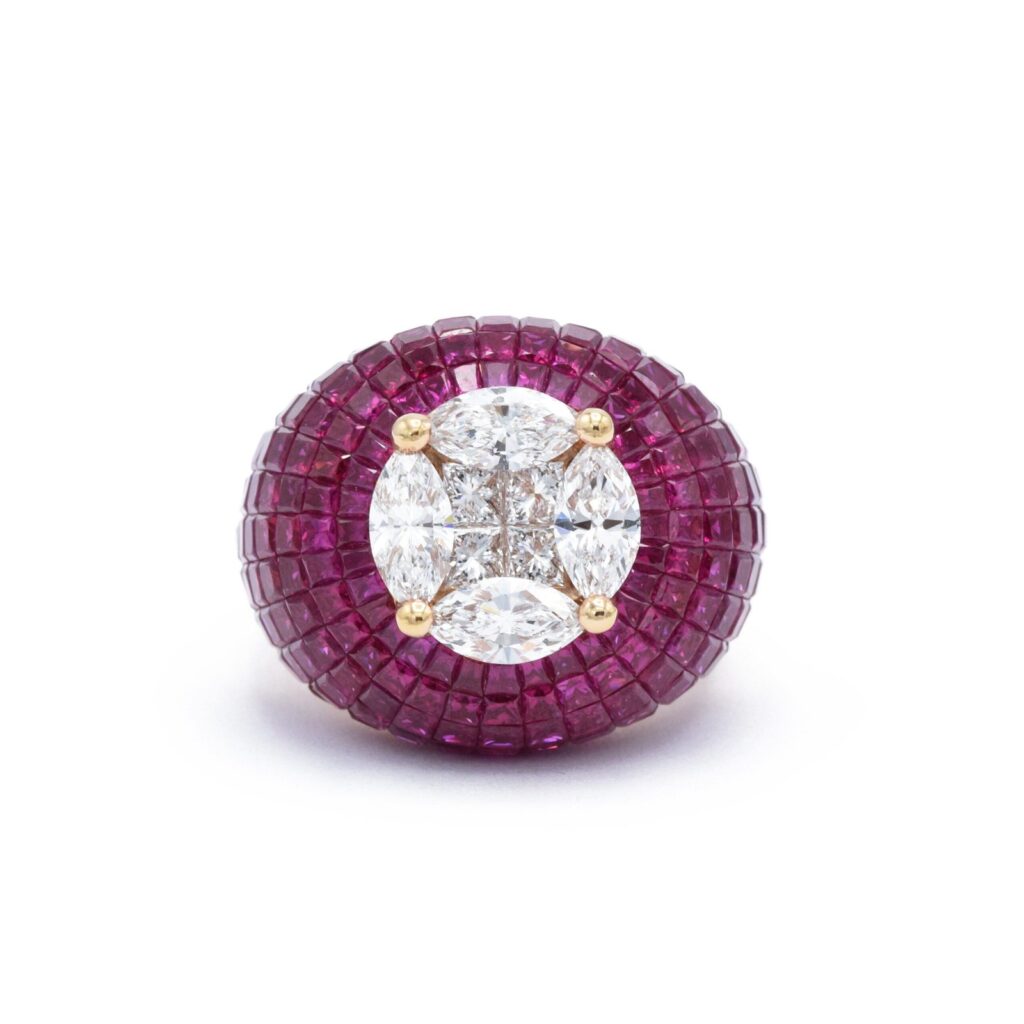 925 Sterling Silver Ruby and Diamond Ring
