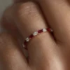 925 Sterling Silver stackable wedding ring with ruby and diamond accents