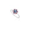925 Sterling Silver Ruby Blue Sapphire & Diamond Flower Shape Ring - Image 7