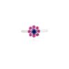 925 Sterling Silver Ruby Blue Sapphire Flower Shape Ring