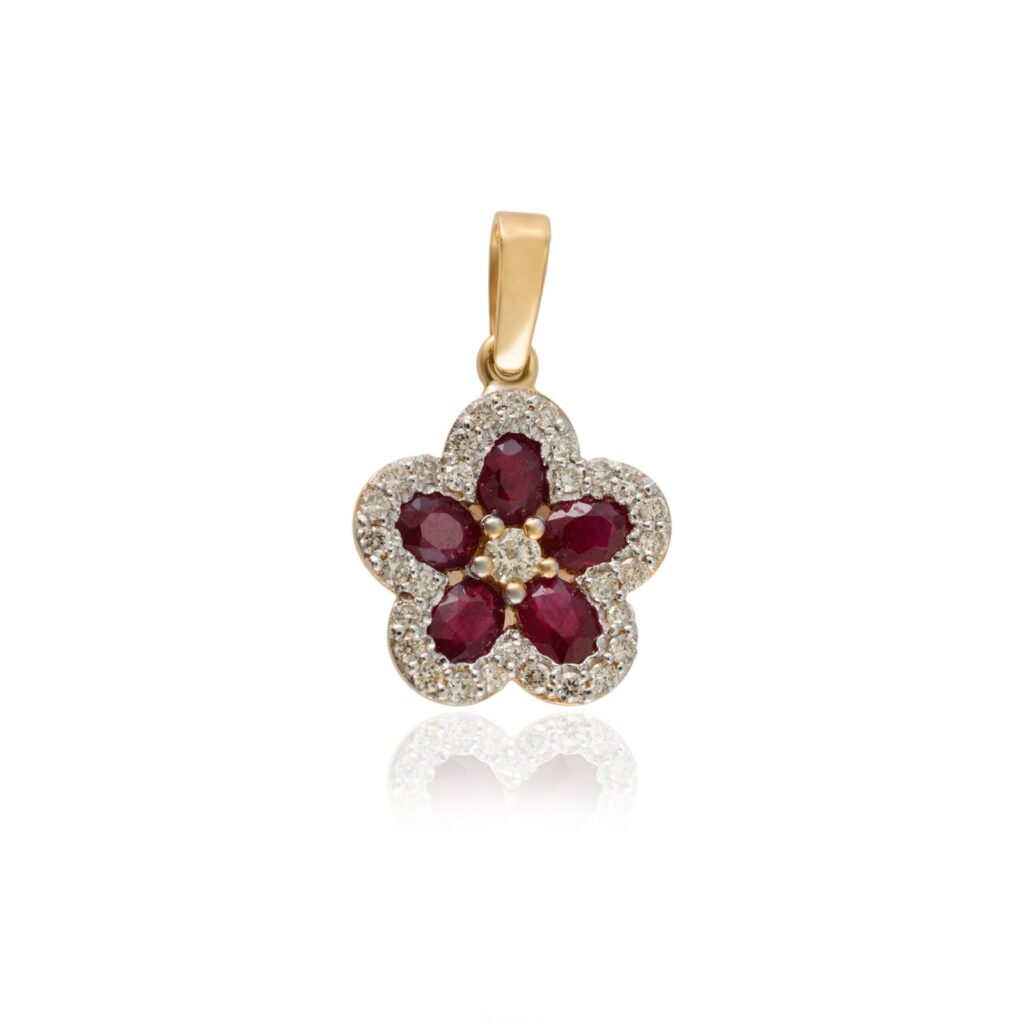 925 Sterling Silver Ruby Cherry Blossom Flower Pendant